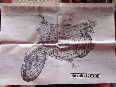 Suzuki GT750K (1973) Fold-Out Vellum Tracing Paper Poster 59x42cm GT 750 K EY96 • $24.85