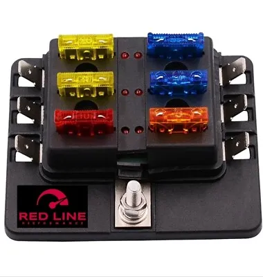 6 Way Auto Blade Fuse Box With LED Warning Lights And Fuses • £8.99