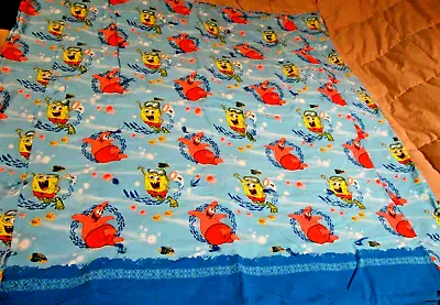 Hand-Made Quilt Baby Toddler Sponge Bob Sea-Life Theme Blue Blanket 40x42   AA11 • $24.99