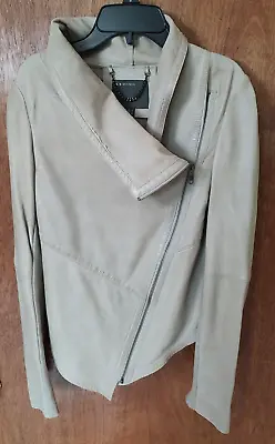 Muubaa Size 4 Sabina Drape Cardi Beige Lambskin Leather Diagonal Zip Up Jacket • $55