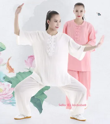 Women Martial Arts Wushu Tai Chi Yoga Sets Cotton Linen Kung Fu Suit Uniform New • £35.88