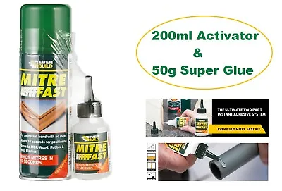 Everbuild Mitre Fast Instant Fix Bonding Kit 200ml Activator & Super Glue 50g • £7.19