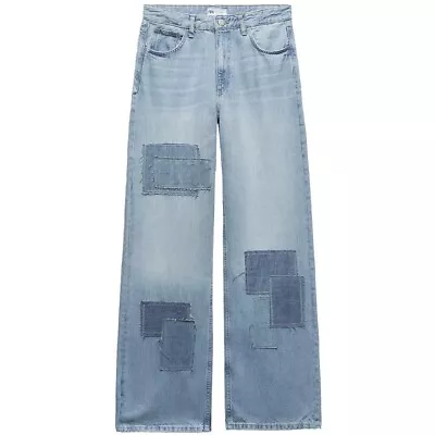 Women’s Zara Patchwork Jeans - TRF Mid-Rise Super Wide Leg UK8 Brand New Tags • £24.99