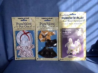 VINTAGE Punchkins Put-ons Doll Clothes NIP & Punch N Play Rlephant Ride On RARE • $33.70