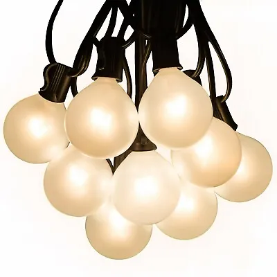 G50 Satin White Outdoor String Lights Black Wire Patio Party Wedding Yard Deck • $25.95