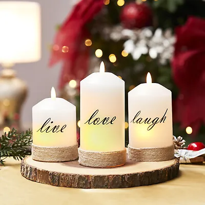 £9.95 • Buy LED Flameless Live Laugh Love Set Of 3 Pillar Candles New In Box W/ Remote