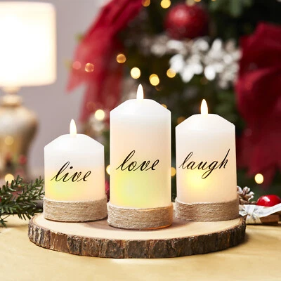 £9.95 • Buy LED Flameless Live Laugh Love Set Of 3 Pillar Candles New In Box W/ Remote