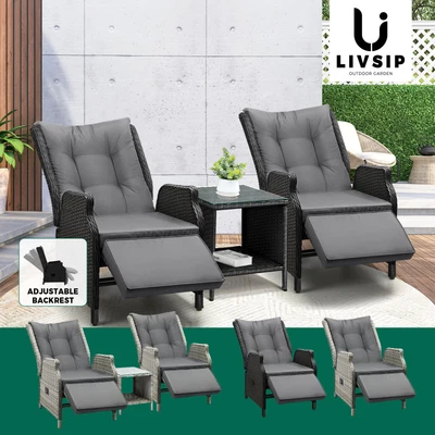 $469.90 • Buy Livsip Recliner Chairs Sun Lounge Outdoor Furniture Wicker Sofa Set Patio Garden