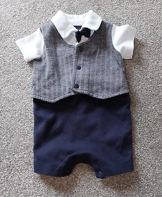 Baby Boy Waistcoat Suit Romper Next Bow Tie Formal Outfit - Up To 3 Months • £7.99