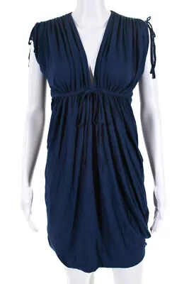 Mason Womens V Neck Tied Sleeveless Bubble Hem Emopire Waist Dress Blue Size L • $40.81