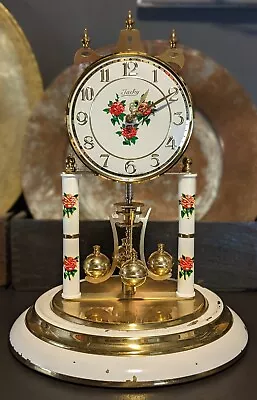 Vintage Floral Rises Elgin Anniversary Clock Glass Dome West Germany S Haller  • £72.27