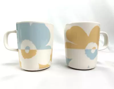 MARIMEKKO Suur Unikko Limited Edition Mug Set Of 2   Aqua/Beige W/Gift Box | NIB • $75.99