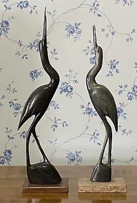 Pair Vintage Hand Carved Buffalo Horn Crane / Heron / Egret Figurines  • $39.99