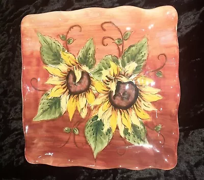 🌻🌻Vintage Maxcera Sunset Sunflowers - 12  Square Dinner Plate - Hand Painted🌻 • $7.99