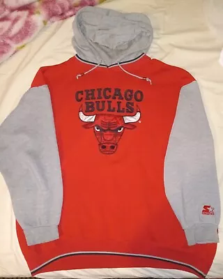 Vintage Rare Starter Chicago Bulls Pullover Hoodie Red Gray Embroidered XL • $40