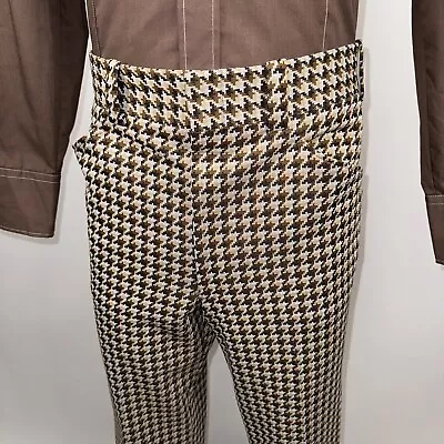 Vintage 60s 70s Pants Mens Leisure Suit Wide Leg Plaid Disco Mod Polyester 36 30 • $79.99