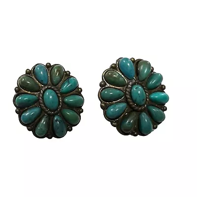 Vintage Clip On Earrings Faux Turquoise Gold Tone Oval • $9.99