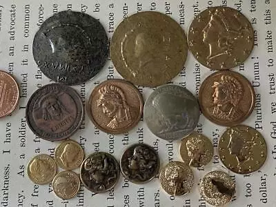 Vintage Mixed Metals Coins Cabs Findings Mix 16 • $3.58