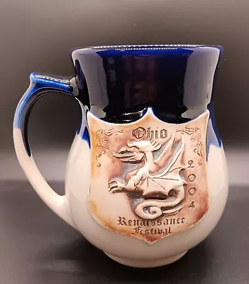  Ohio Renaissance Mug Festival Dragon 2004 Pottery FBI USA Blue White Glazed 6   • $19.99