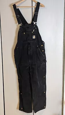 Men's CARHARTT 40 X 30 UNLINED ZIP-TO-THIGH DUCK OVERALLS Double Knee R37 Black • $50