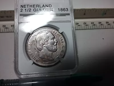 1863 Netherland 2 1/2 Gulden Silver Crown • $1200