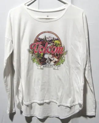 Volcom Women's Long Sleeve T-Shirt Waterfall Nature Graphic White Size Small • $10.99