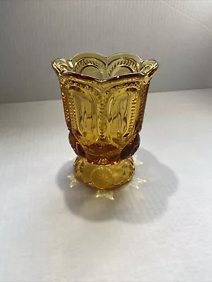 Vintage LE Smith Amber Honey Glass Moon And Stars Footed Spooner 5  RARE HTF • $20