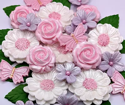 Pink Bouquet Edible Flowers Cake Decorations Cake Toppers Birthday  Anniversary • £8.95