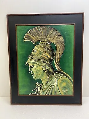 Vintage OIL PAINTING Trojan Warrior Original Signed Impressionist Green Wall Art • $49.99