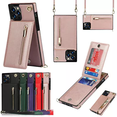 For Samsung S22 S21 S20 Note20 S10 S9 Leather Crossbody Chain Zipper Wallet Case • $19.99