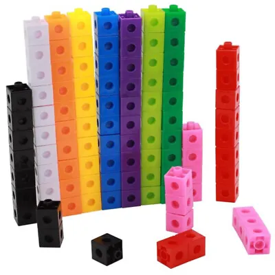 100 X 2cm Math Link Cubes Interlocking Snap Counting Blocks Toy Gift Early Learn • £9.95