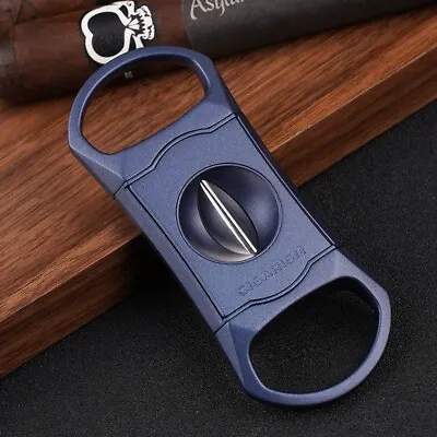 CIGARISM Zinc Alloy V-Cut Cigar Cutter W/ Leather Case (Blue Finish) • $24.99