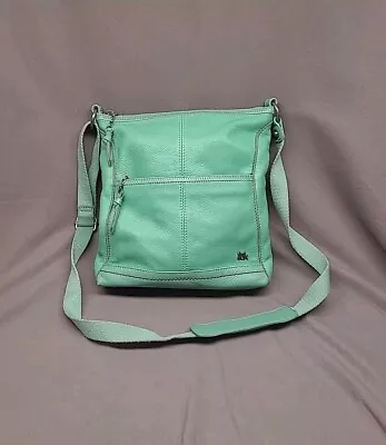 The Sak Iris Crossbody Purse Pebbled Leather Aqua Adjustable Strap Zip Closure  • $21.49