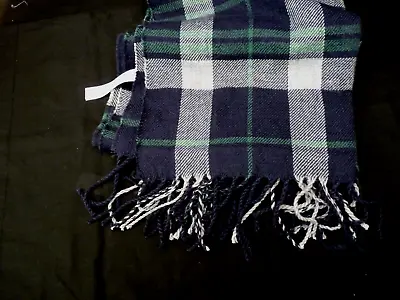 Jack Wills Scarf. Tartan Navy Blue/Grey/Green. With Fringe. • £9.50