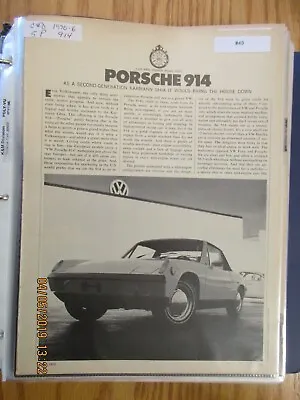#049 Porsche Article Or Road Test 1970 Porsche 914 5 Page Road Test • $14.99