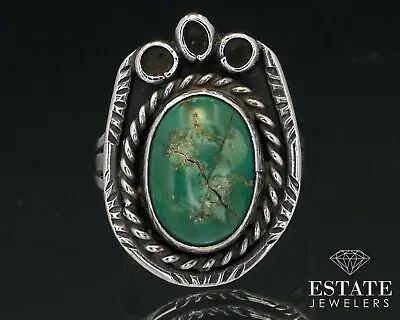 Vintage Sterling 925 Natural Green Turquoise Navajo Shield Ring 6.7g I13885 • $34.30