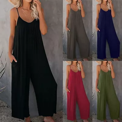 £10.44 • Buy Womens V-neck Hareem Jumpsuit Pure Beach Harem Ladies Jumpsuit Play-suit Harem