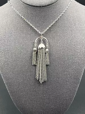 £8.28 • Buy Crown Trifari Silver Tassel Necklace Signed 25” 1970’s
