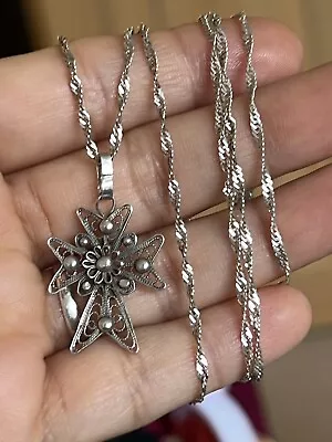 Vintage Marked 925 Sterling Silver Maltese Cross Pendant Italian Chain Necklace • £24.99