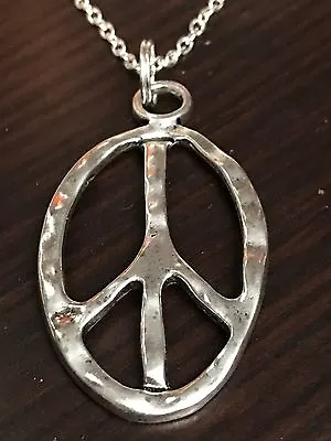 60's Boho Peace Sign Jagged Edge Retro Tibetan Silver Charm Necklace 18   • $3.99