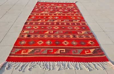 Authentic Hand Knotted Vintage Flat Weave Kilim Area Rug 6.8 X 3.7 Ft (1422 SU) • $13.50