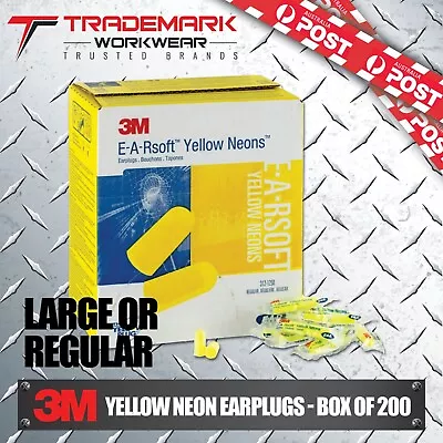 3M EAR NEON SOFT EARPLUGS  (Neon Yell) Reg & Lg Bx200 RRP$58.95 • $59.95