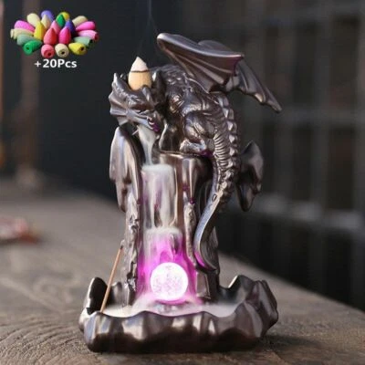 $32.49 • Buy LED Dragon Ceramic Smoke Back-flow Incense Burner Holder Aromatherapy Home Decor