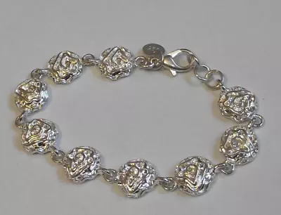 Vintage 925 Sterling Silver Rose Floral Shape Chain Link Bracelet • $80