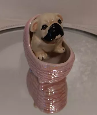 Vintage Porcelain English Bulldog Figurine In Pink Basket • $15.99