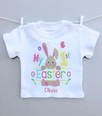 Personalised Baby T-shirt Top My 1st Easter Bunny Pretty Present Gift  • £7.99