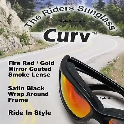 Curv Z Motorcycle Sunglass Fire Red Gold Mirror Shatterproof Anti-Fog Lens 02-21 • $24