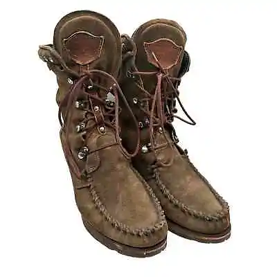El Vaquero Italy Indiana Moccasin Boots Suede Mid Lace Size 41 US 11 • $248.95