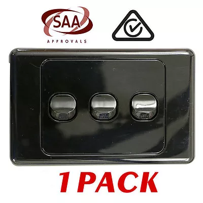 1 X 3 Gang BLACK Wall Switch - 2 Way Switching - Electrical Light Switch - SAA • $6.39