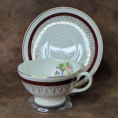 Homer Laughlin Teacup And Saucer Set Eggshell Georgian Floral Gilded Vintage • $9.95